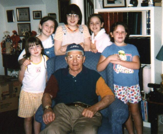 Dick Braznell with DePriest and Williams Grand Daughters.jpg - 1998 - Grapevine, TX - Dick Braznell with grandchildren (Hannah, Genevieve, Laura, Gretchen, Stephanie)